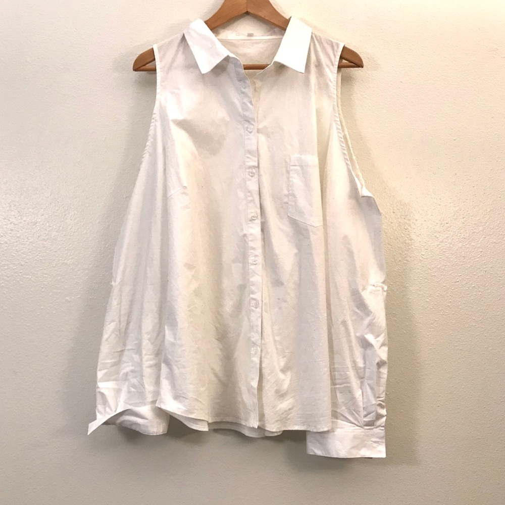 White cold shoulder button up shirt